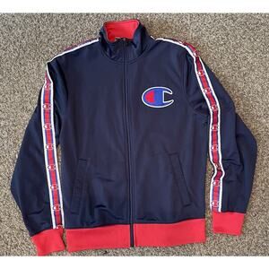 Champion VTG Track Jacket Mens MED Full Zip Big C Logo Blue Red Streetwear